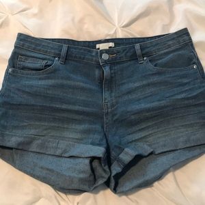 Blue, stretchy jean shorts